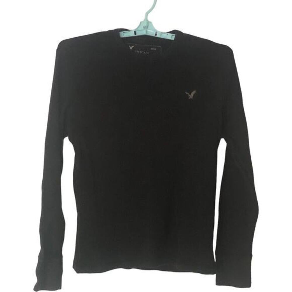 American Eagle Outfitters Mens Crew neck Long Sleeve‎ Ribbed T Shirt Black Large